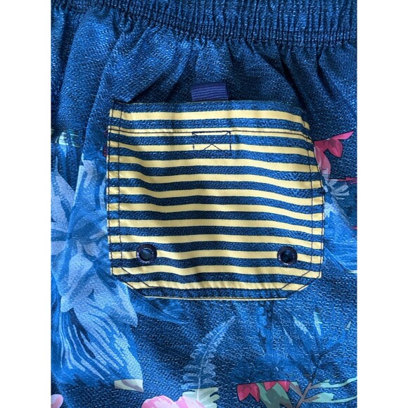 Speedo Mens Swim Trunks Large Blue Yellow Board Shorts Pockets Lined Casual - Picture 5 of 6